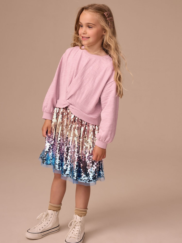 Pink Long Sleeve Sequin Skirt Dress (3-12yrs) - Image 2 of 8