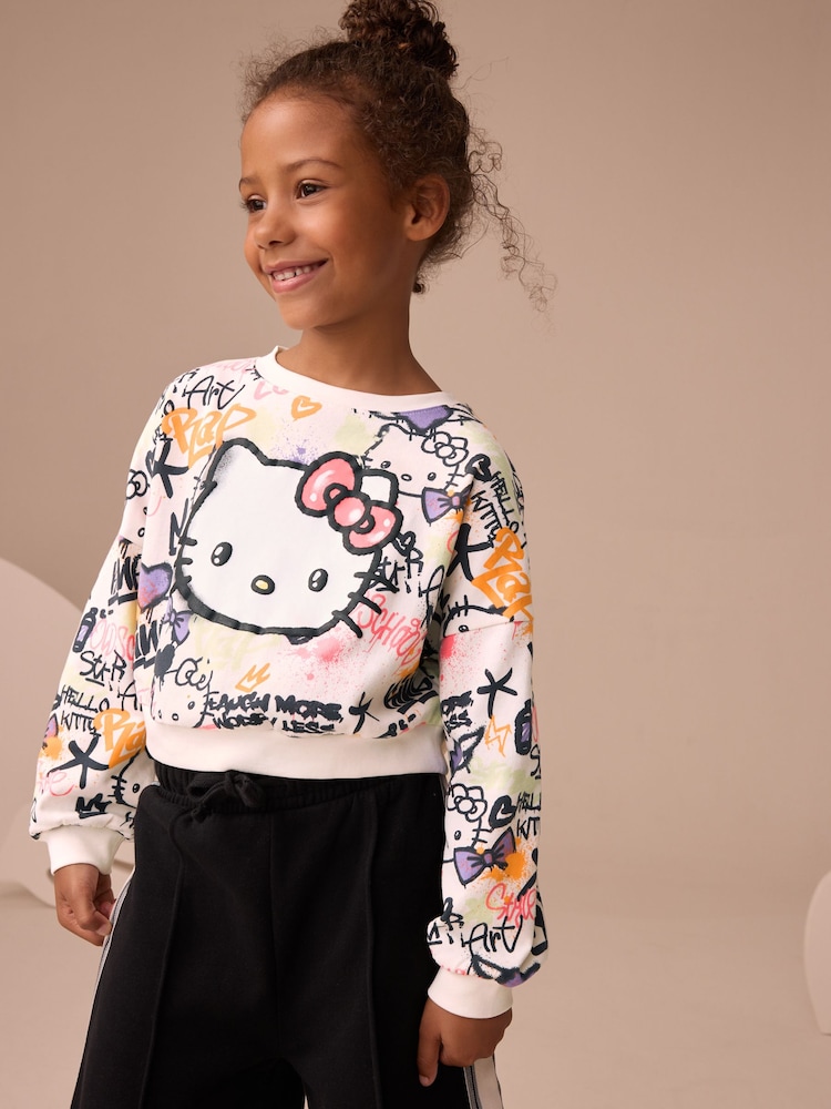 White Graffiti Hello Kitty License Long Sleeve Top (3-16yrs) - Image 1 of 8