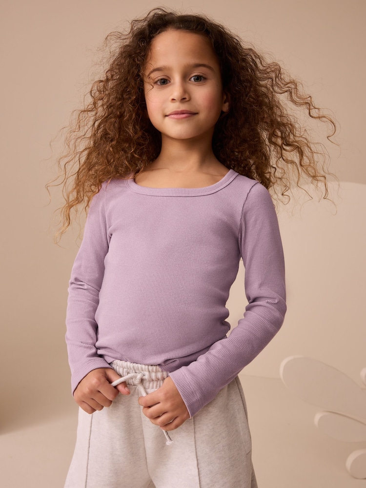 Lilac Purple Long Sleeve Ribbed Top (3-16yrs) - Image 1 of 8