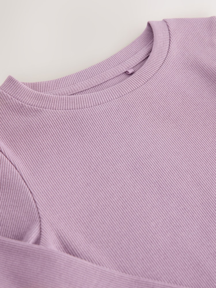 Lilac Purple Long Sleeve Ribbed Top (3-16yrs) - Image 8 of 8