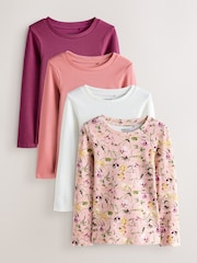 Pink Floral Print Long Sleeve Ribbed T-Shirts 4 Pack (3-16yrs) - Image 1 of 11