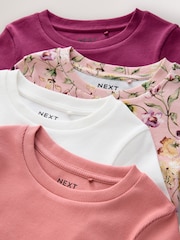 Pink Floral Print Long Sleeve Ribbed T-Shirts 4 Pack (3-16yrs) - Image 7 of 11