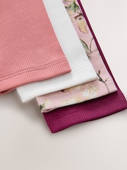 Pink Floral Print Long Sleeve Ribbed T-Shirts 4 Pack (3-16yrs) - Image 8 of 11