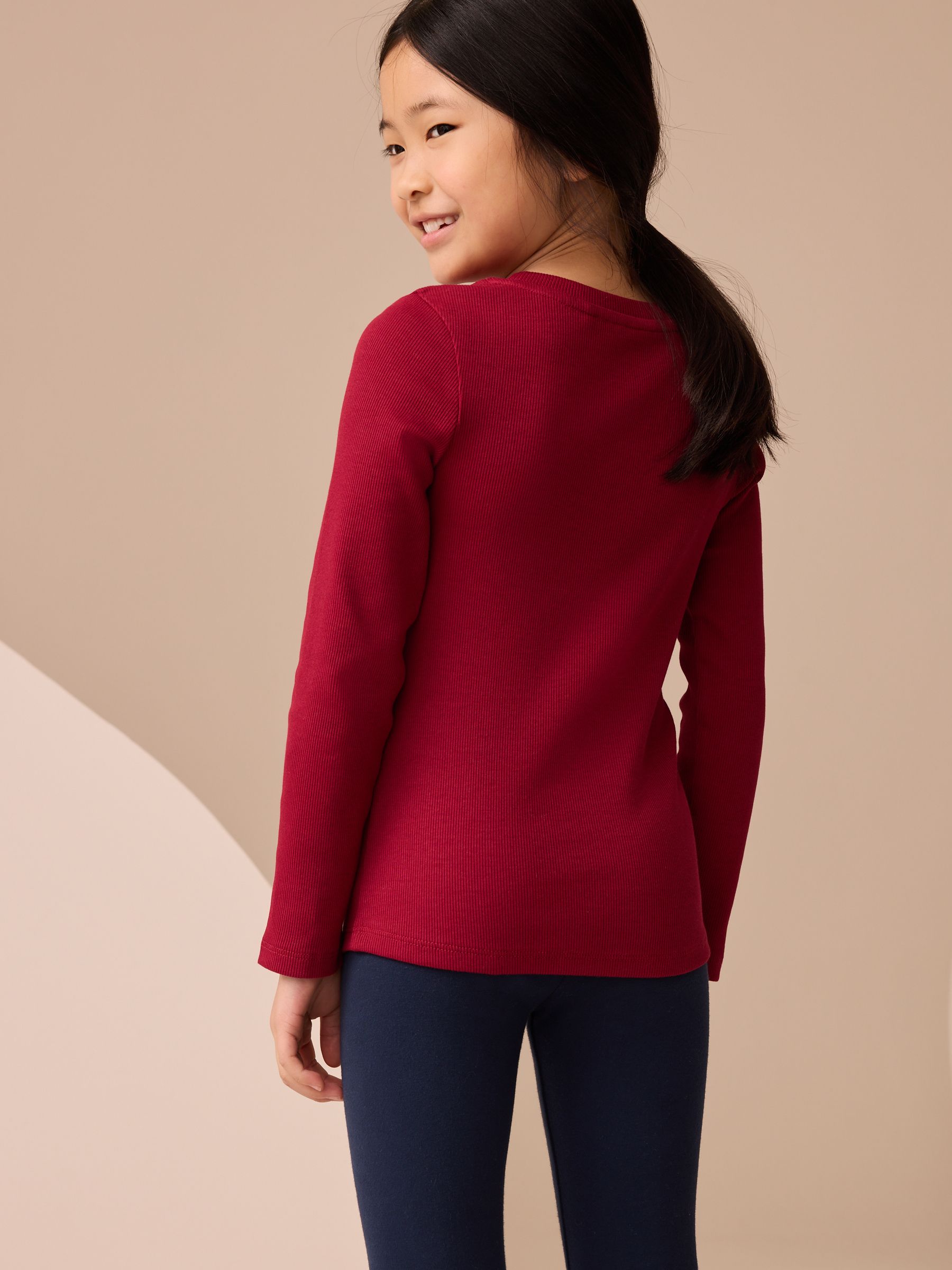 Buy Berry Red Long Sleeve Ribbed Top (3-16yrs) from the Next UK