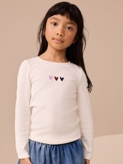 Burgundy/Ecru Long Sleeve Ribbed T-Shirts 4 Pack (3-16yrs) - Image 1 of 11