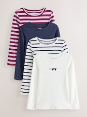Burgundy/Ecru Long Sleeve Ribbed T-Shirts 4 Pack (3-16yrs) - Image 4 of 11