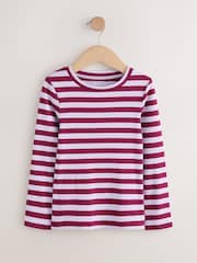 Burgundy/Ecru Long Sleeve Ribbed T-Shirts 4 Pack (3-16yrs) - Image 6 of 11