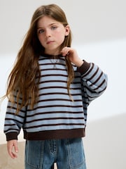 Blue/Brown Stripe Oversized Cosy Rib Sweatshirt (3-16yrs) - Image 1 of 4