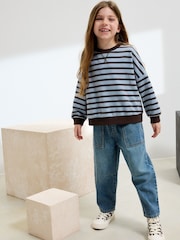 Blue/Brown Stripe Oversized Cosy Rib Sweatshirt (3-16yrs) - Image 4 of 4