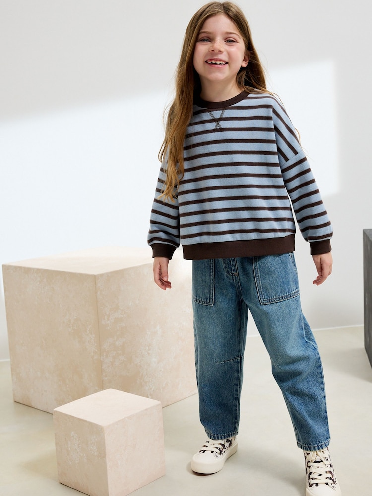 Blue/Brown Stripe Oversized Cosy Rib Sweatshirt (3-16yrs) - Image 4 of 4