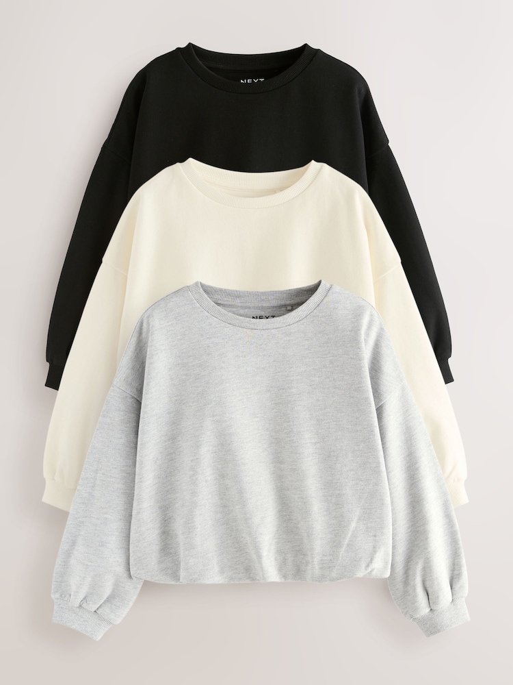 Negro/Blanco - Long Sleeve Bubble Hem T-Shirts 3 Pack (3-16yrs) - Imagen 1 de 8