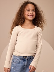 Oatmeal Long Sleeve Scoop Neck Rib T-Shirt (3-16yrs) - Image 1 of 7