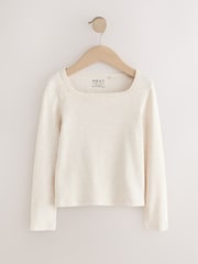 Oatmeal Long Sleeve Scoop Neck Rib T-Shirt (3-16yrs) - Image 4 of 7