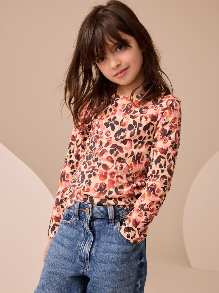Leopard Long Sleeve Ribbed Top (3-16yrs) - Image 1 of 7