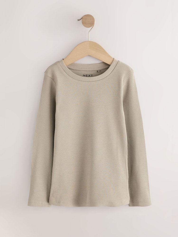 Neutral Ribbed Long Sleeve Tops 5 Pack (3-16yrs) - Image 2 of 9 Neutral Ribbed Long Sleeve Tops 5 Pack (3-16yrs) - Image 2 of 9