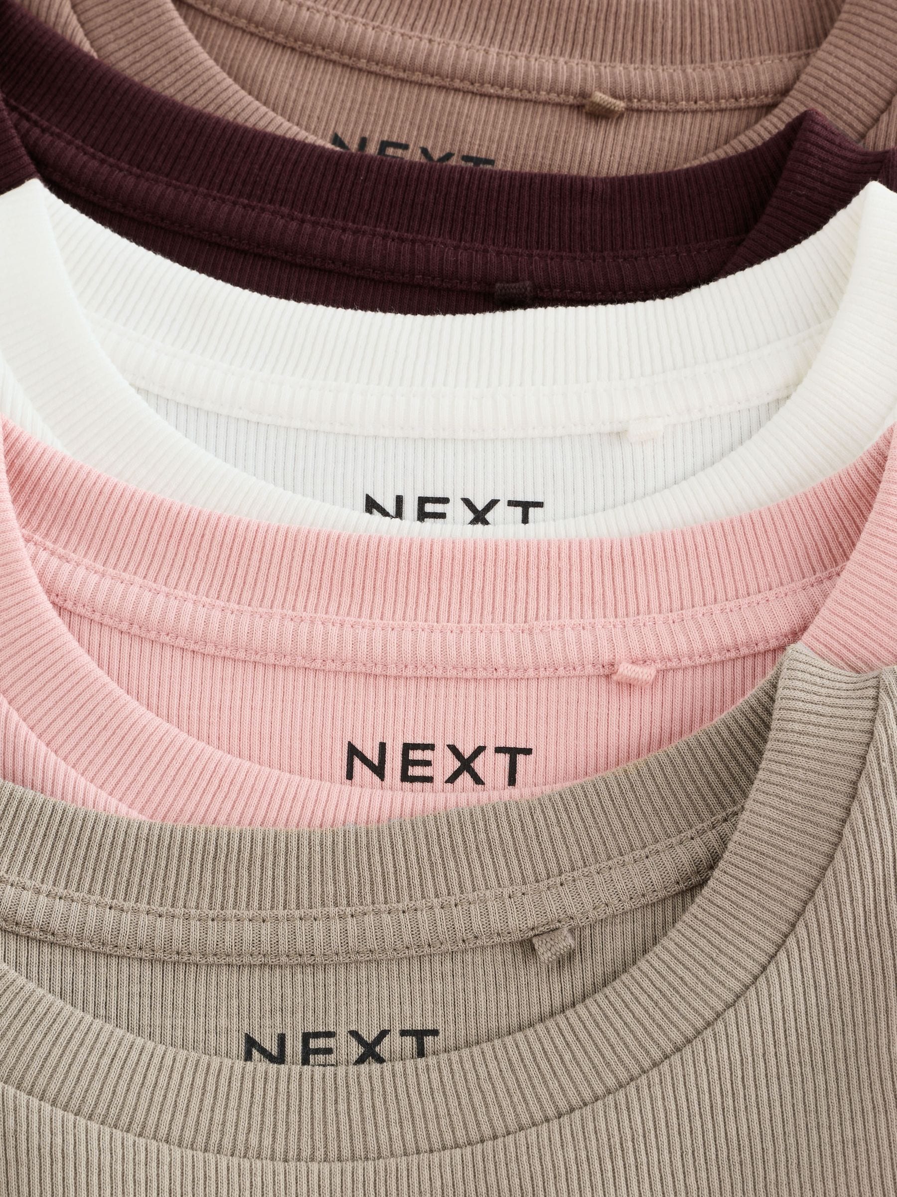 Buy Neutral Ribbed Long Sleeve Tops 5 Pack (3-16yrs) from Next