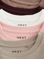 Neutral Ribbed Long Sleeve Tops 5 Pack (3-16yrs) - Image 8 of 9