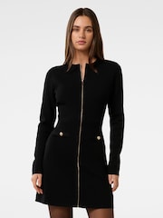 Forever New Black Dani Long Sleeves Zip Detail Mini Dress - Image 1 of 5