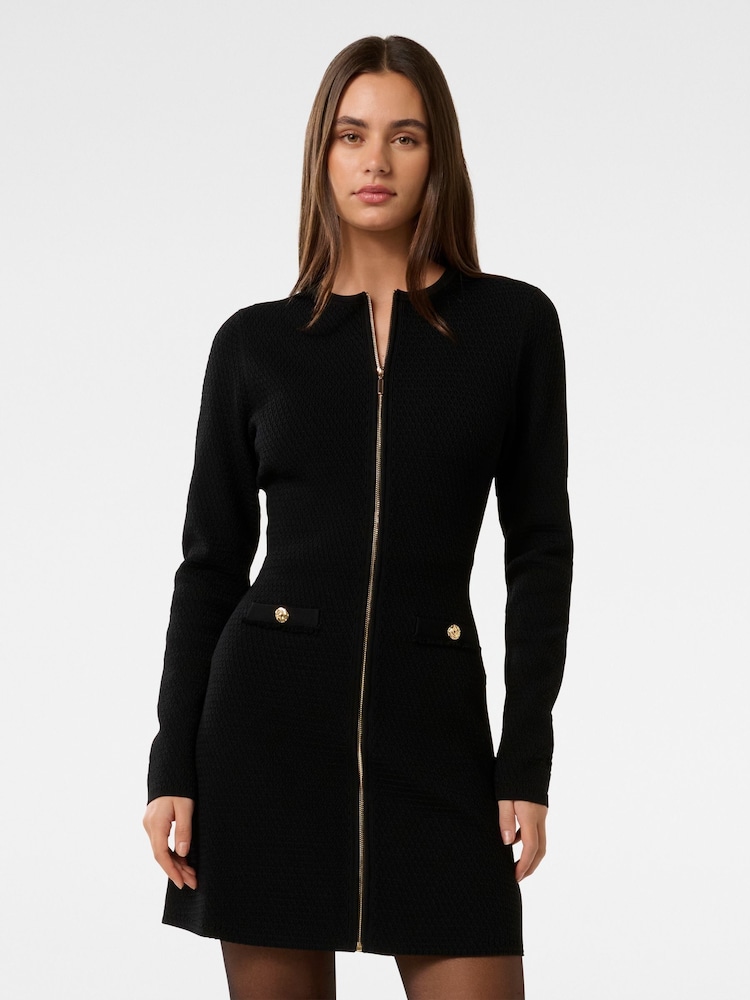 Forever New Black Dani Long Sleeves Zip Detail Mini Dress - Image 1 of 5