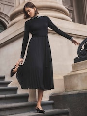 Forever New Black Giana Embellished Pleated Dress - Image 1 of 4