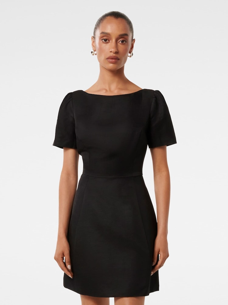 Forever New Black Petite Simone Bow Back Mini Dress with a Touch of Linen - Image 1 of 5