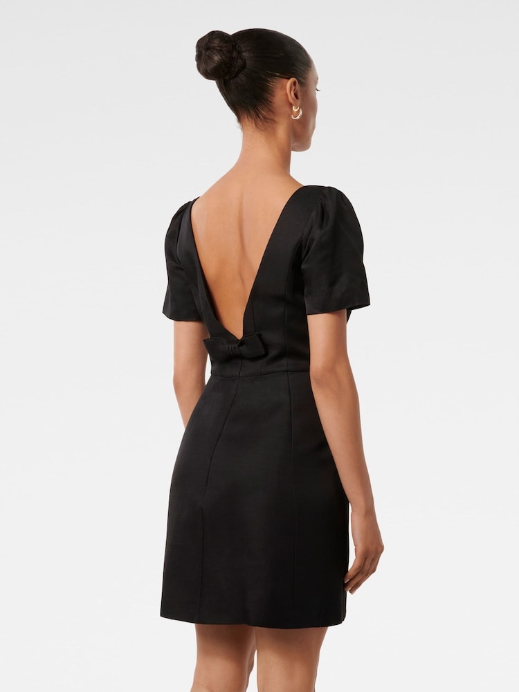 Forever New Black Petite Simone Bow Back Mini Dress with a Touch of Linen - Image 2 of 5