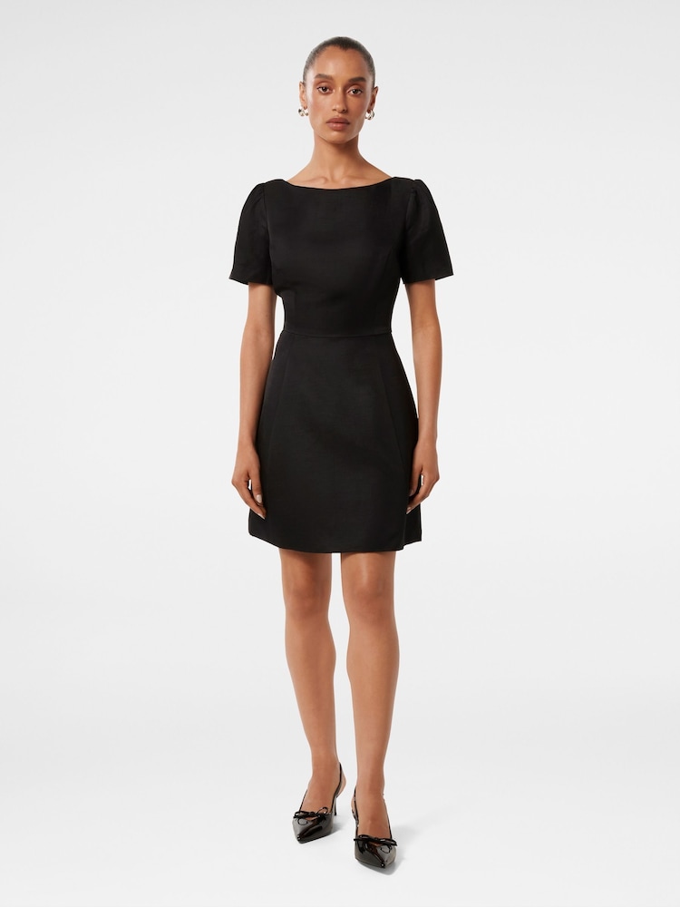 Forever New Black Petite Simone Bow Back Mini Dress with a Touch of Linen - Image 4 of 5