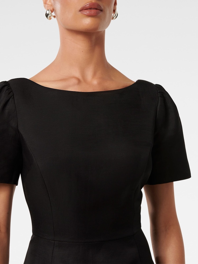 Forever New Black Petite Simone Bow Back Mini Dress with a Touch of Linen - Image 5 of 5