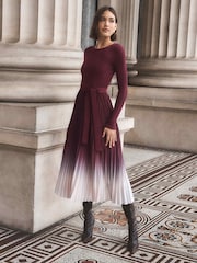 Forever New Purple Harmony Crew Ombre Pleated Midi Dress - Image 1 of 4