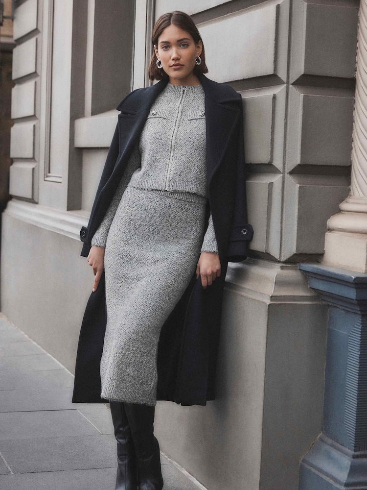 Forever New Grey Sasha Boucle Co-ord Midi Skirt - Image 1 of 5