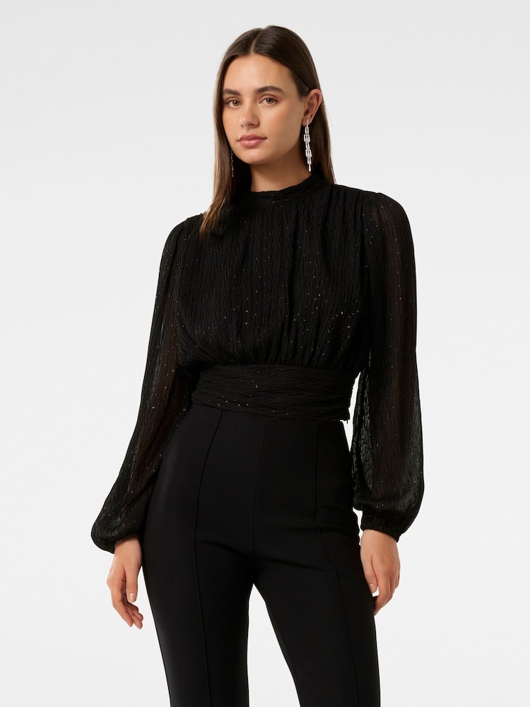 Forever New Black Macy Metallic Top - Image 1 of 5