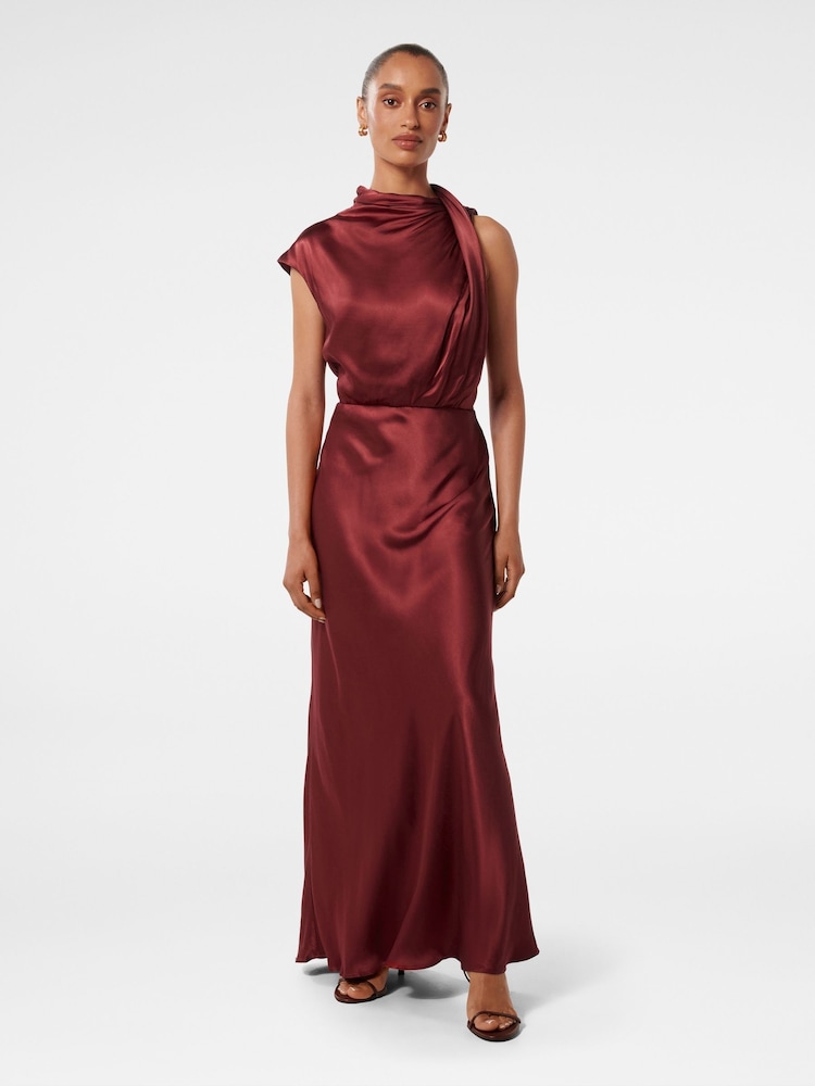 Forever New Brown Sienna Petite High Neck Satin Maxi Dress - Image 1 of 4