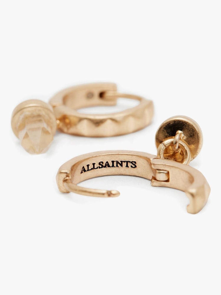 AllSaints Gold Tone Stone Charm Huggies Earings - Image 3 of 3