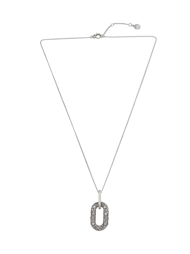 AllSaints Silver Tone Pavé Link Pendant Necklace - Image 1 of 3
