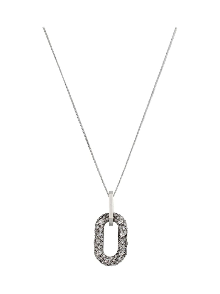 AllSaints Silver Tone Pavé Link Pendant Necklace - Image 2 of 3