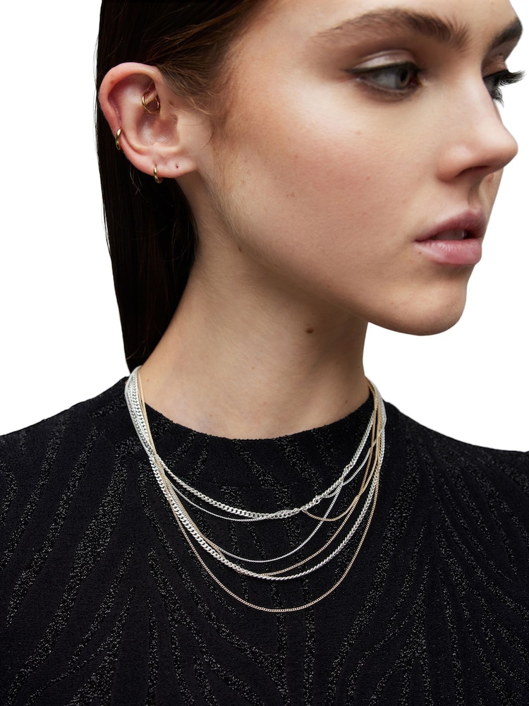 AllSaints Gold Tone Mixed Layered Necklace - Image 4 of 4