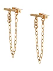 AllSaints Gold Tone Toggle Bar Front Back Earrings Set - Image 3 of 5