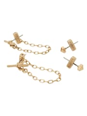 AllSaints Gold Tone Toggle Bar Front Back Earrings Set - Image 4 of 5