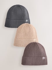 Бежевый/Серый - Knitted Beanie Hats 3 Pack (1-16yrs) - Image 2 of 6