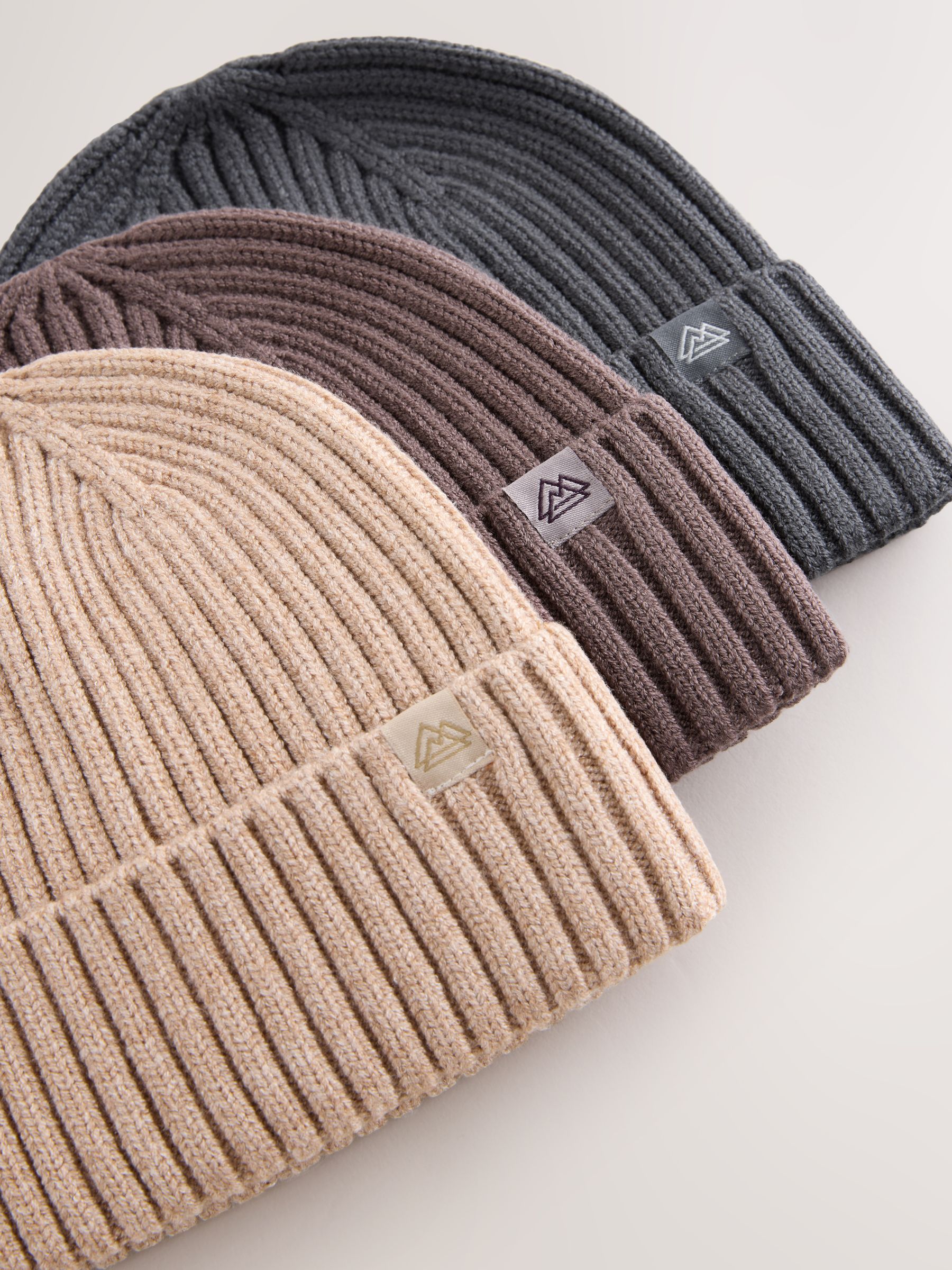 Buy Neutral Beige/Grey Knitted Beanie Hats 3 Pack (1-16yrs) from