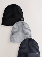 Темно-синий/черный - Knitted Beanie Hats 3 Pack (1-16yrs) - Image 1 of 6