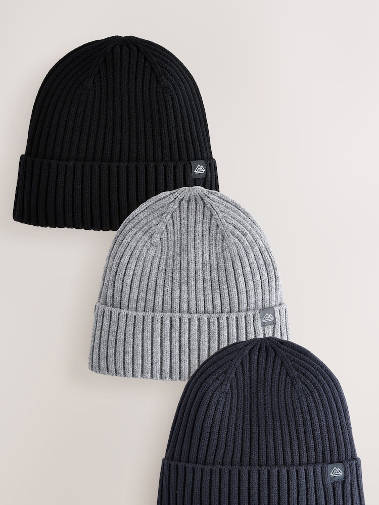 Темно-синий/черный - Knitted Beanie Hats 3 Pack (1-16yrs) - Image 1 of 6