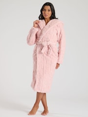 Loungeable Pink Teddy Cut Sherpa Midi Hooded Robe - Image 4 of 7