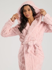 Loungeable Pink Teddy Cut Sherpa Midi Hooded Robe - Image 6 of 7
