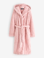 Loungeable Pink Teddy Cut Sherpa Midi Hooded Robe - Image 7 of 7