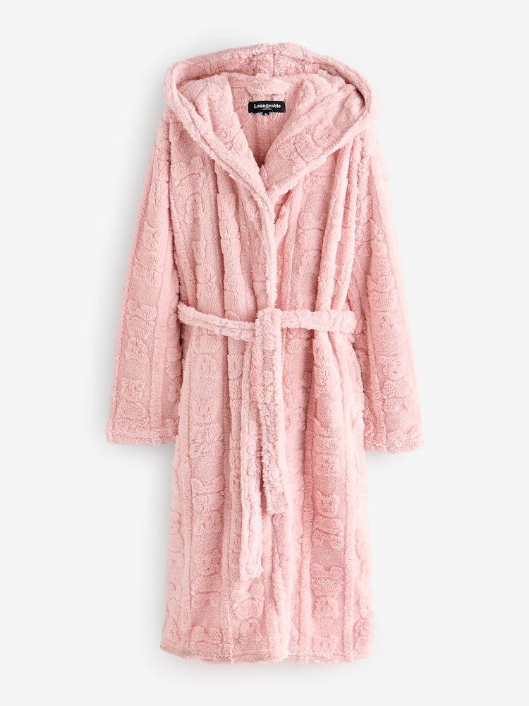 Loungeable Pink Teddy Cut Sherpa Midi Hooded Robe - Image 7 of 7