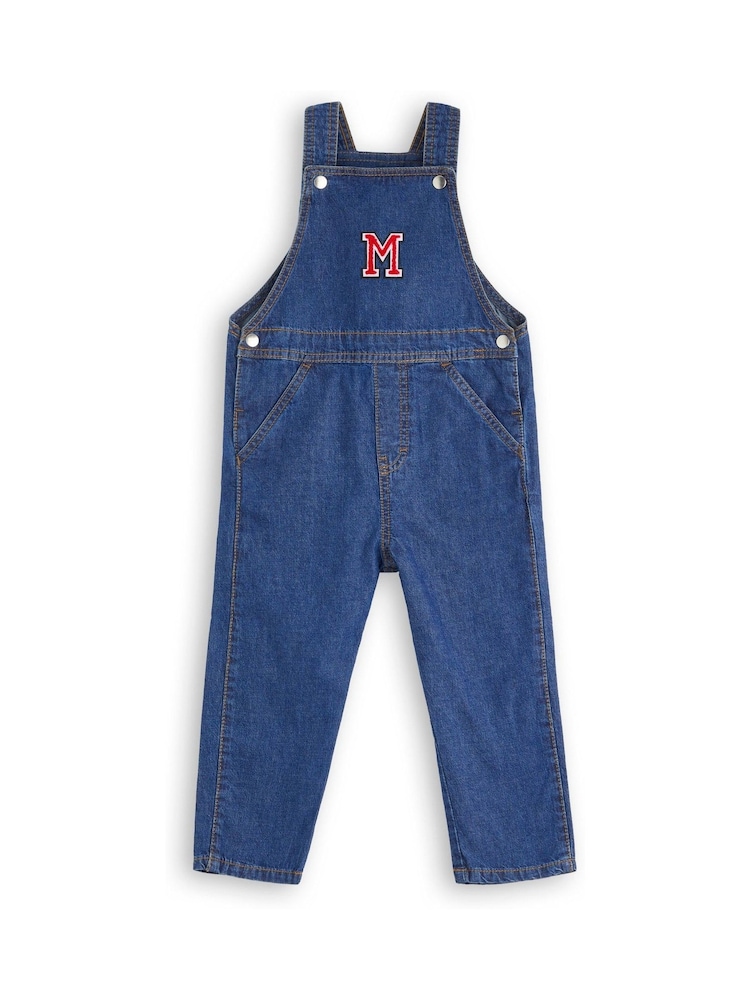 Girls Blue Personalised Monnagrammed 100% Cotton Dungarees by Alphabet - Image 1 of 6