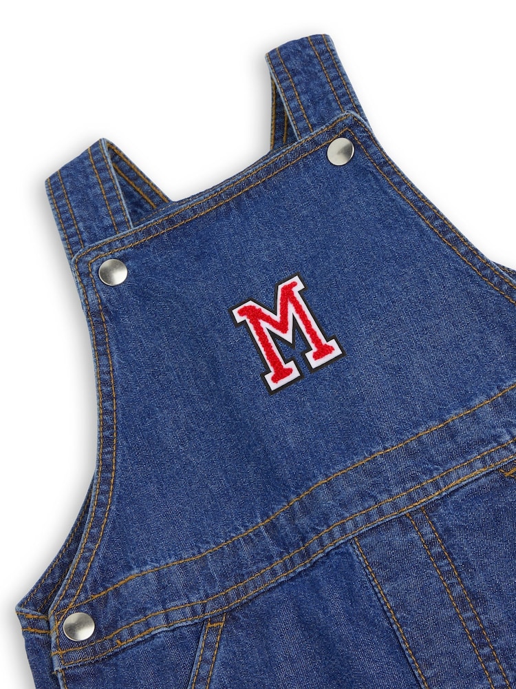 Girls Blue Personalised Monnagrammed 100% Cotton Dungarees by Alphabet - Image 2 of 6