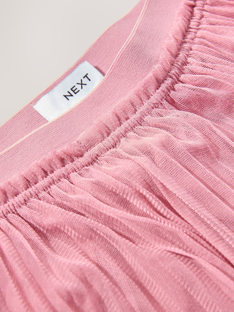 Pink Pleated Mesh Tulle Maxi Skirt - Image 2 of 3
