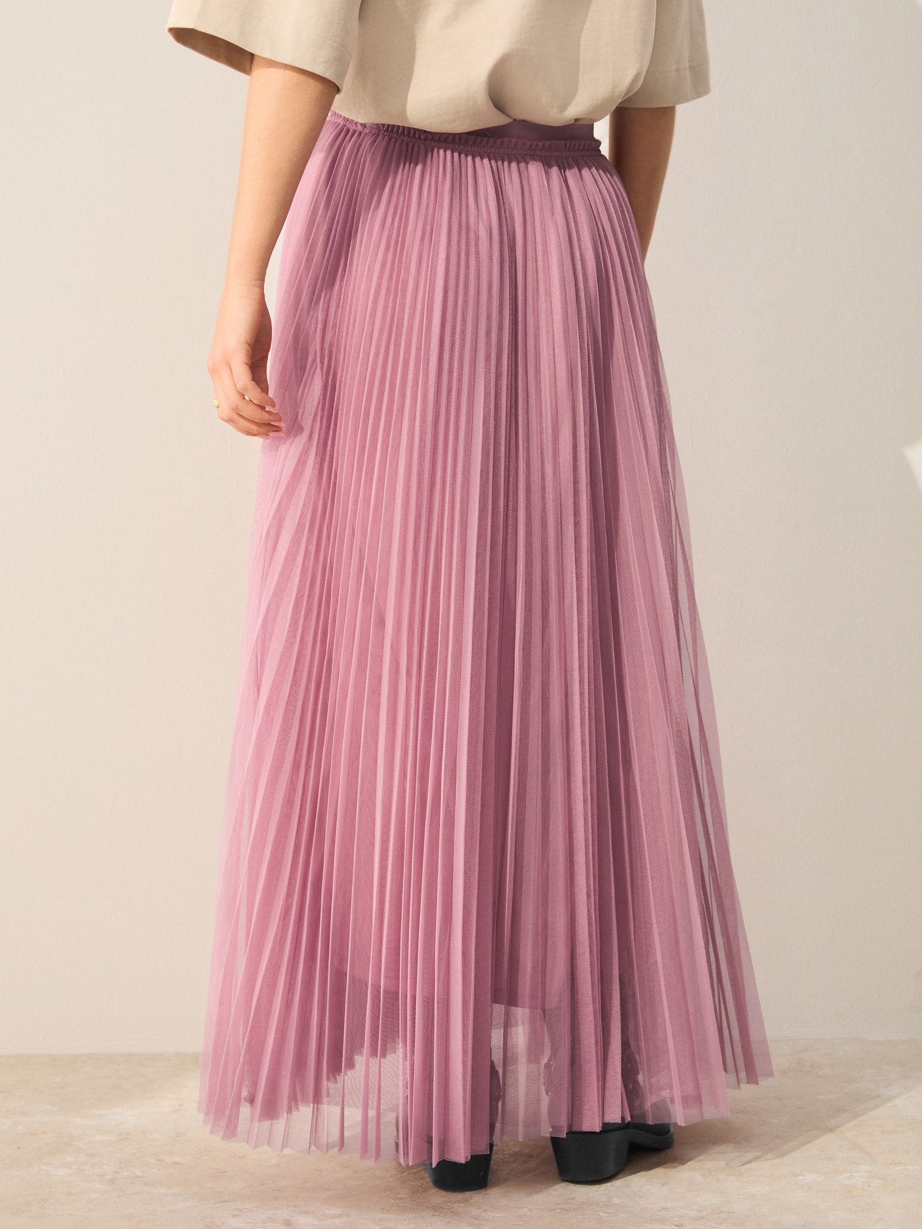 Buy Pink Mesh Pleated Maxi Skirt from Next France